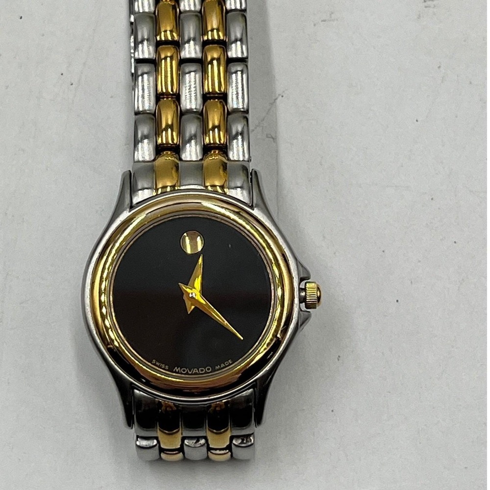 Movado Authentic Folio Museum Two-Tone Watch Black & Gold Ref. 81.E4.9812